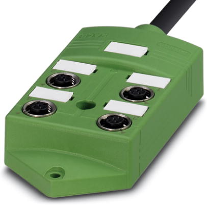 Phoenix Contact Sensor/Actuator Box; SACB-4/ 4-10.0PUR SCO; 4 Inputs; M12; Universal Signal; Single Occupancy; 120VAC/DC; 10m Potted Cable; IP69K